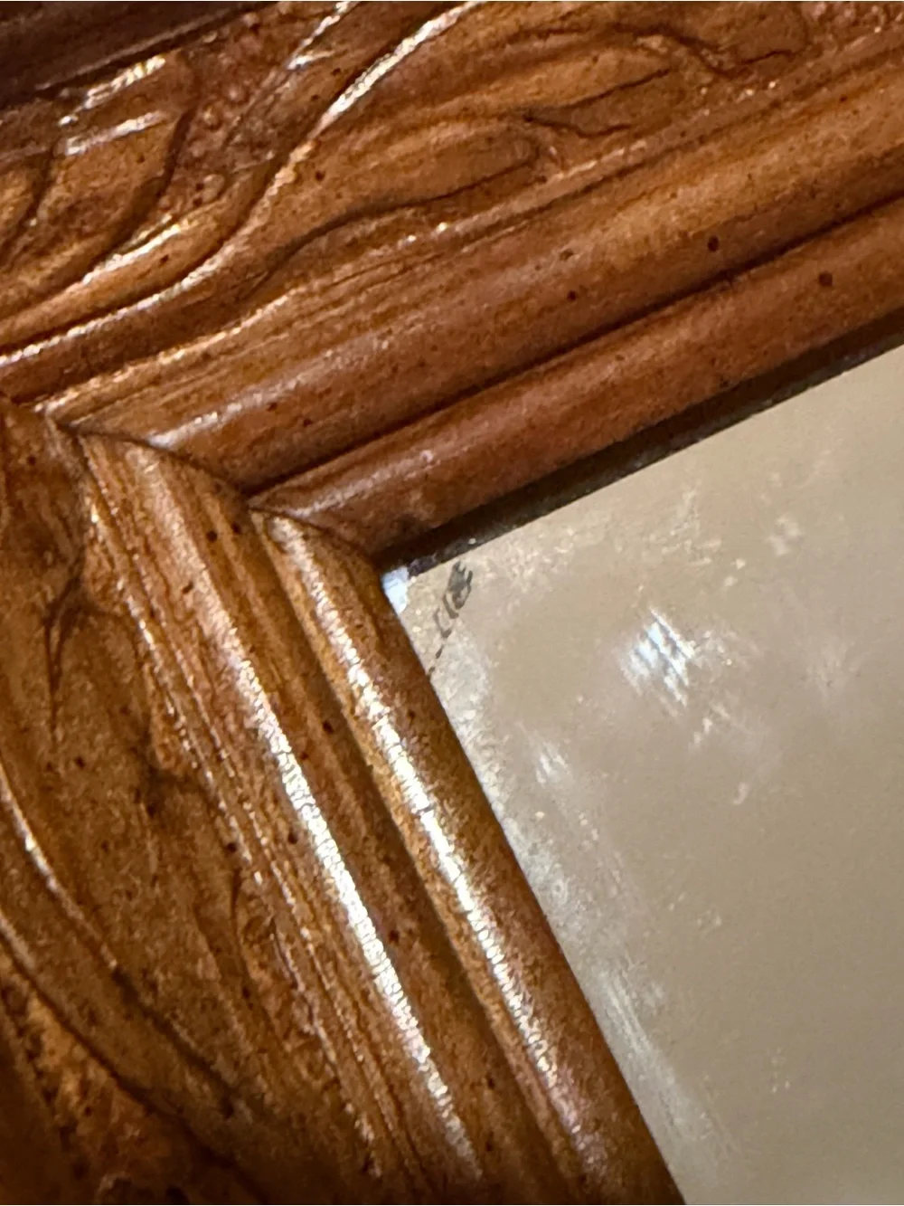 Vintage Carved Wood Filigree Mirror Wall Decor Hanging Art Boho Mid Century